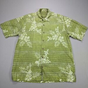 Tommy Bahama Mens Green Silk Tropical Floral Button Up Shirt Medium RN86549